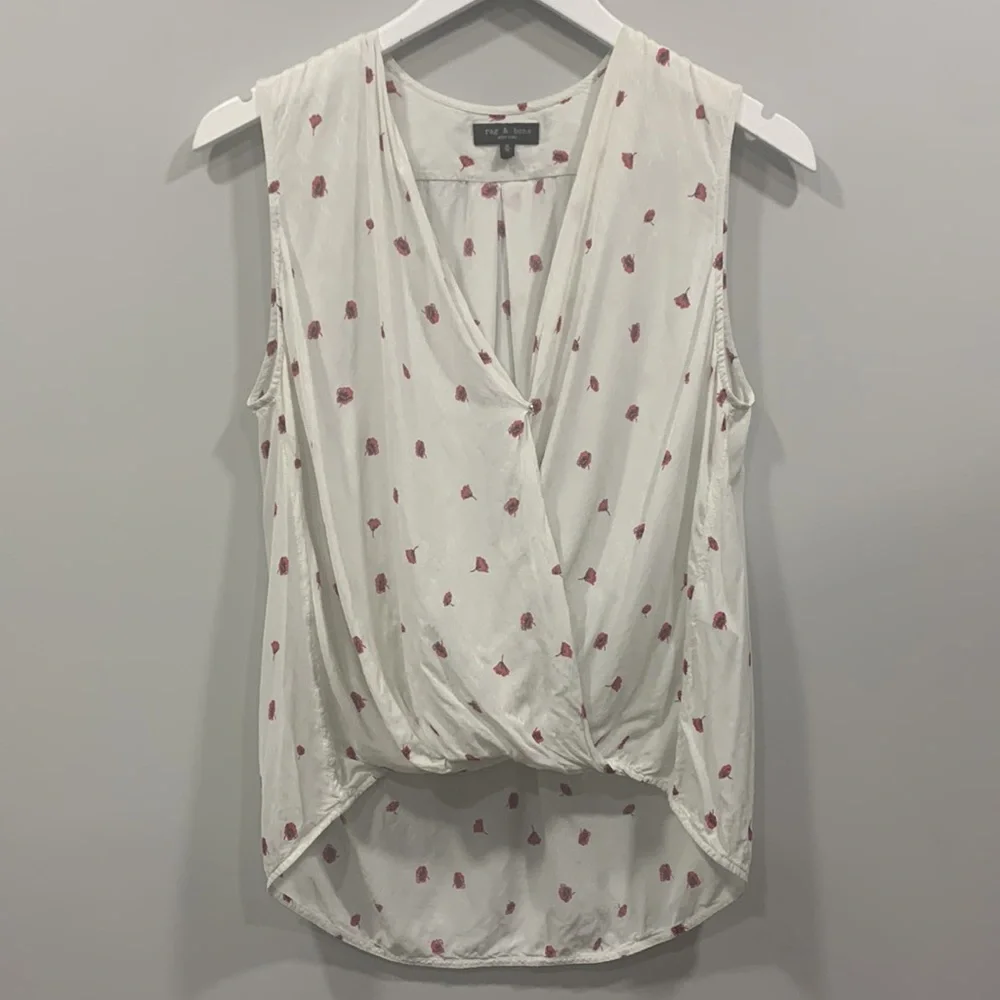 Rag & Bone White Floral Victor Sleeveless Faux Wrap Blouse Size Medium